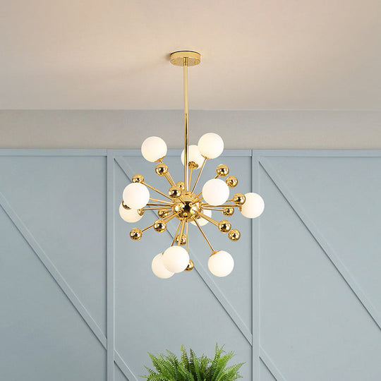 Modern Stylish Burst Ball Chandelier – Frosted White Glass Ceiling Hang Lamp (Gold, Living Room Lighting)