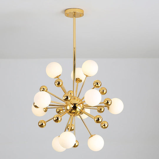 Modern Stylish Burst Ball Chandelier – Frosted White Glass Ceiling Hang Lamp (Gold, Living Room Lighting)