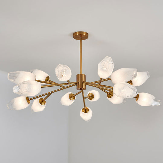 Gold Opal Frosted Glass Bud Pendant Chandelier - Postmodern Ceiling Light (12/15 Heads) 15 /