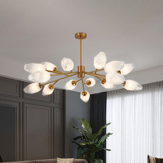 Gold Opal Frosted Glass Bud Pendant Chandelier - Postmodern Ceiling Light (12/15 Heads)