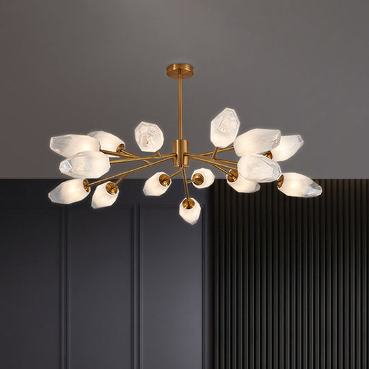 Gold Opal Frosted Glass Bud Pendant Chandelier - Postmodern Ceiling Light (12/15 Heads)