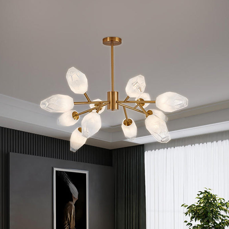 Gold Opal Frosted Glass Bud Pendant Chandelier - Postmodern Ceiling Light (12/15 Heads) 12 /