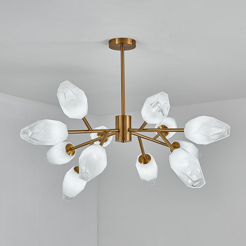 Gold Opal Frosted Glass Bud Pendant Chandelier - Postmodern Ceiling Light (12/15 Heads)