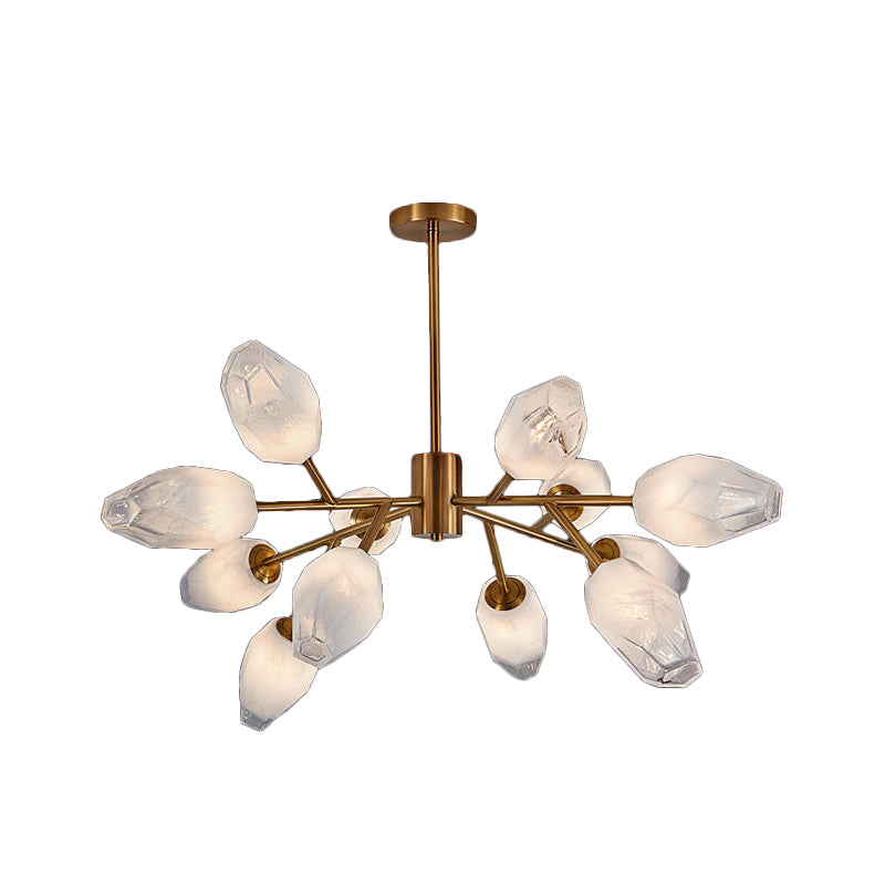 Gold Opal Frosted Glass Bud Pendant Chandelier - Postmodern Ceiling Light (12/15 Heads)