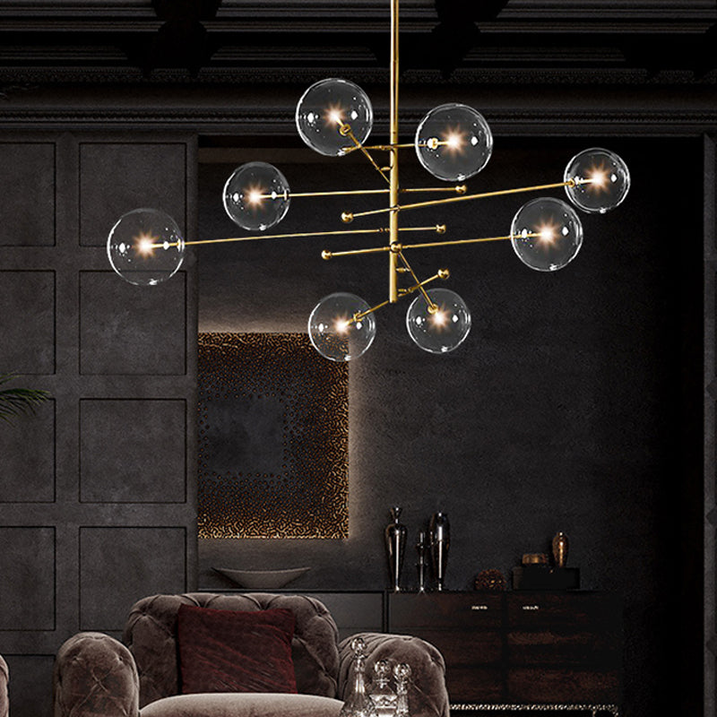 Postmodern Glass Chandelier With Gold-Tiered Design - 8 Bulbs Multi-Ball Hanging Lamp Kit