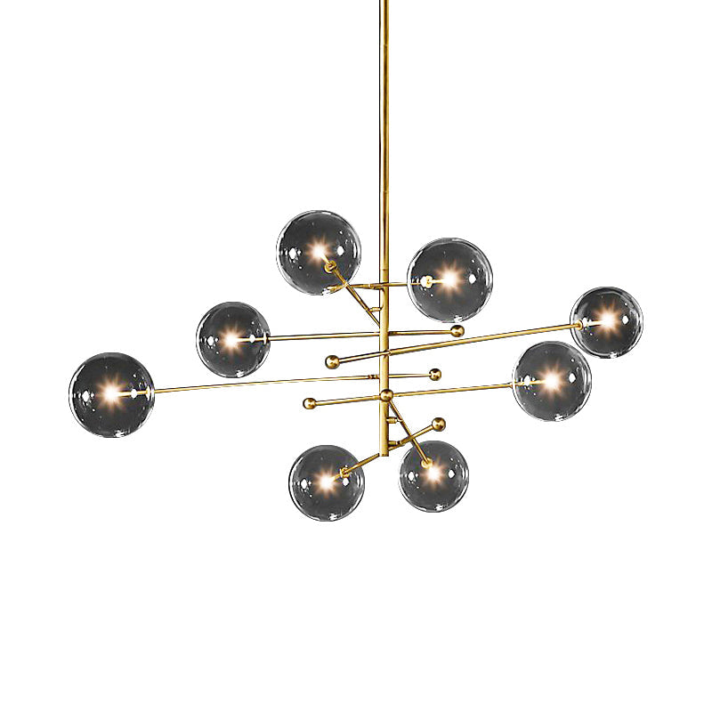 Postmodern Glass Chandelier With Gold-Tiered Design - 8 Bulbs Multi-Ball Hanging Lamp Kit