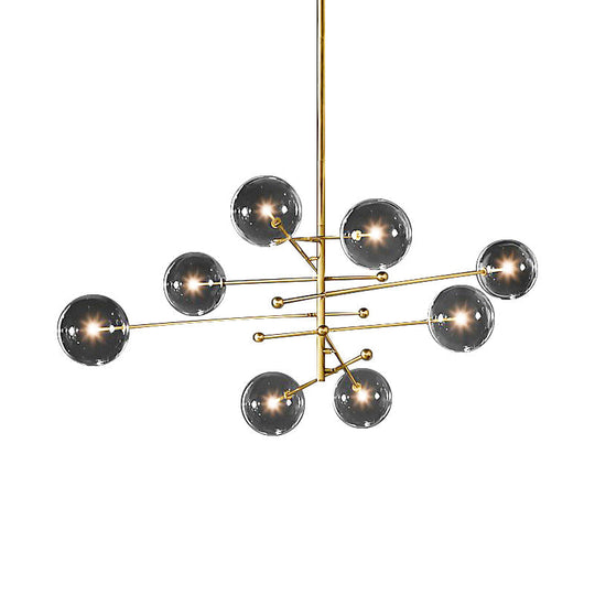 Postmodern Glass Chandelier With Gold-Tiered Design - 8 Bulbs Multi-Ball Hanging Lamp Kit