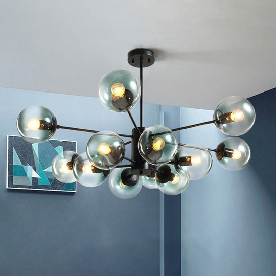 Contemporary Black Chandelier With 12 Lights Hanging Light For Living Room Amber/Blue/Clear Glass