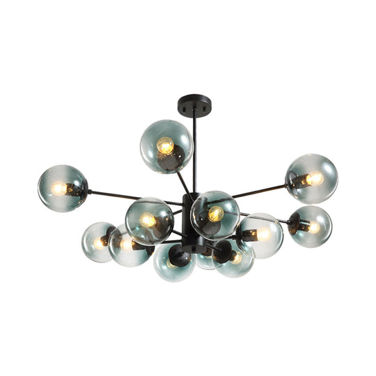 Contemporary Black Chandelier With 12 Lights Hanging Light For Living Room Amber/Blue/Clear Glass