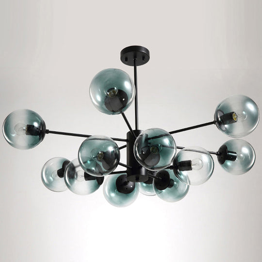 Contemporary Black Chandelier With 12 Lights Hanging Light For Living Room Amber/Blue/Clear Glass