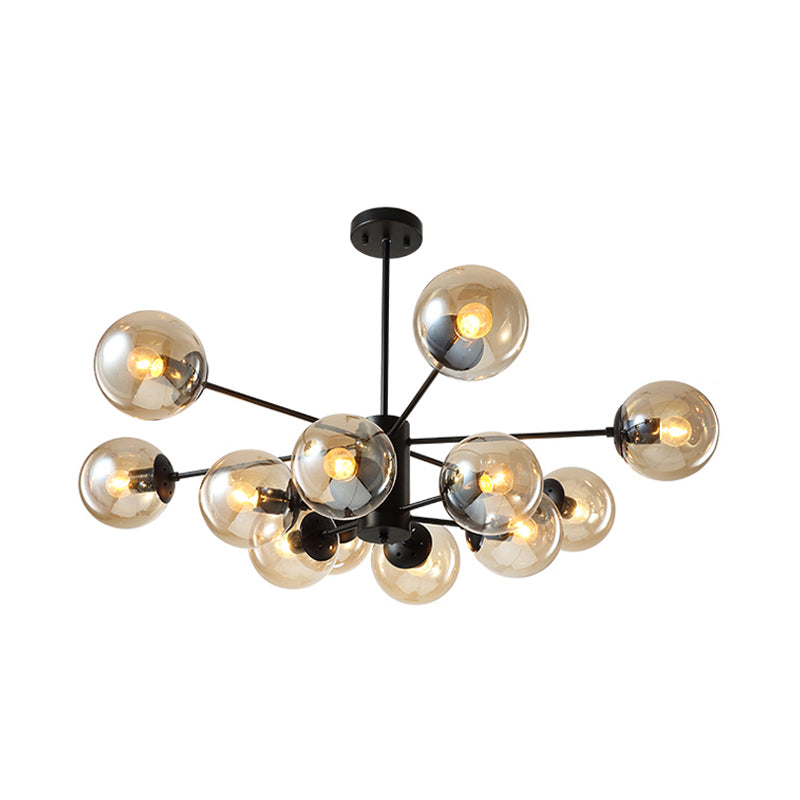 Contemporary Black Chandelier With 12 Lights Hanging Light For Living Room Amber/Blue/Clear Glass