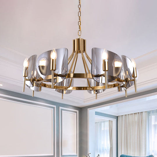 Smoky Grey Glass Chandelier With 8 Lights - Postmodern Gold Ceiling Hang Light For Shield Parlor