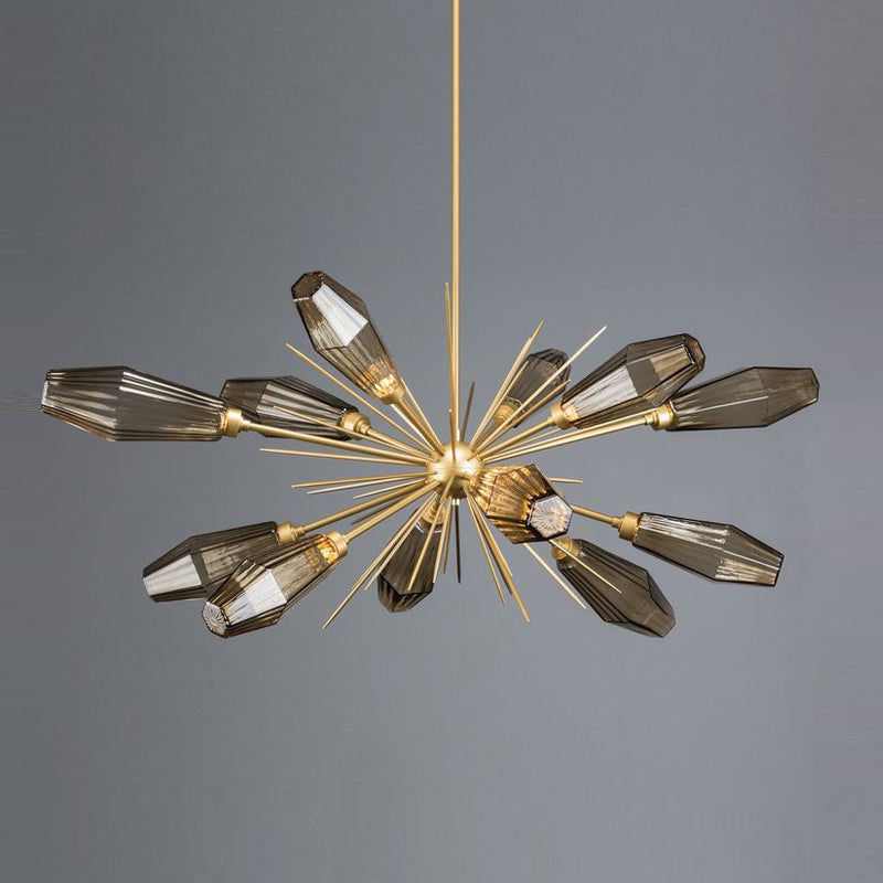 Smoke Grey Glass Diamond Chandelier Lamp - Modern 12-Head Hanging Ceiling Light With Burst Design In