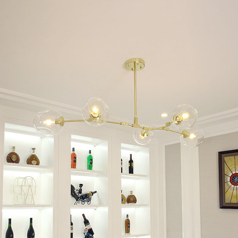 Gold Molecule Chandelier - Postmodern Metal Pendant With Clear Glass Shade 5/7-Light Ceiling Fixture