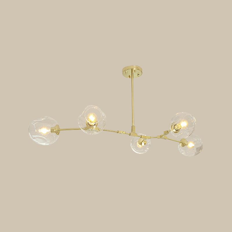 Gold Molecule Chandelier - Postmodern Metal Pendant With Clear Glass Shade 5/7-Light Ceiling Fixture