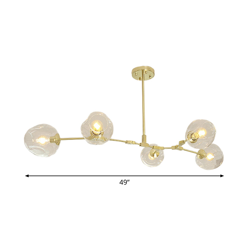 Gold Molecule Chandelier - Postmodern Metal Pendant With Clear Glass Shade 5/7-Light Ceiling Fixture