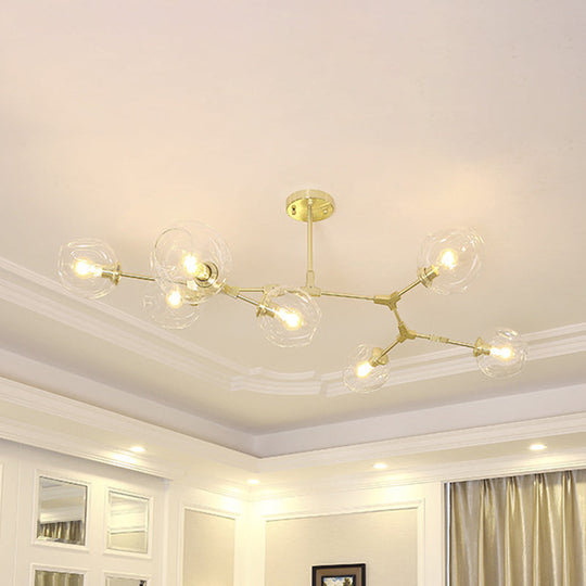 Gold Molecule Chandelier - Postmodern Metal Pendant With Clear Glass Shade 5/7-Light Ceiling Fixture