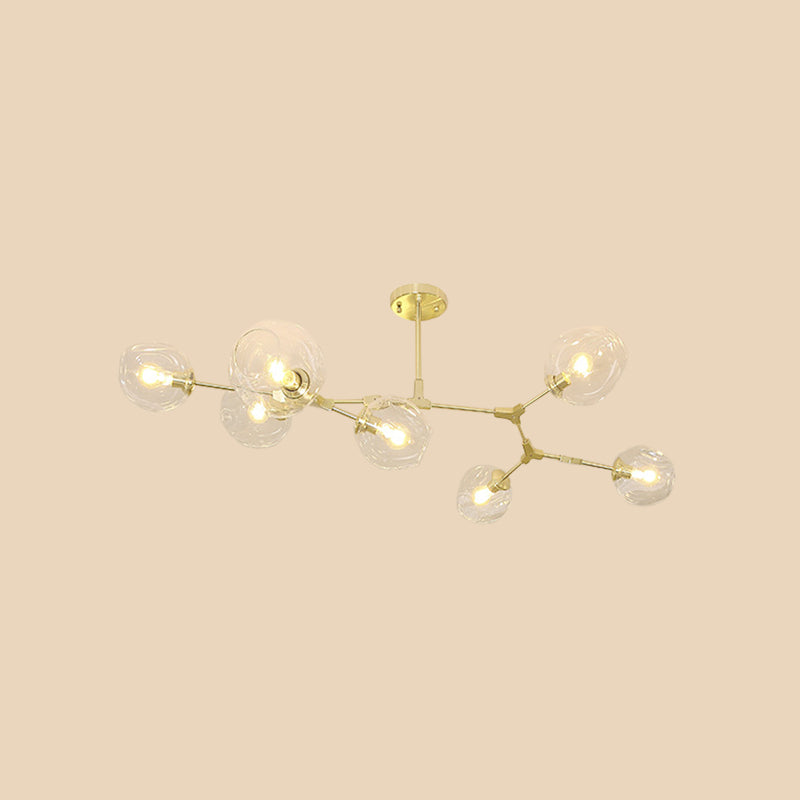 Gold Molecule Chandelier - Postmodern Metal Pendant With Clear Glass Shade 5/7-Light Ceiling Fixture