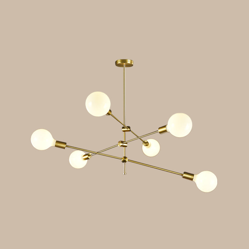 Minimalistic Rotatable White Ball Glass Chandelier - Gold Suspension Pendant Light With 6 Bulbs