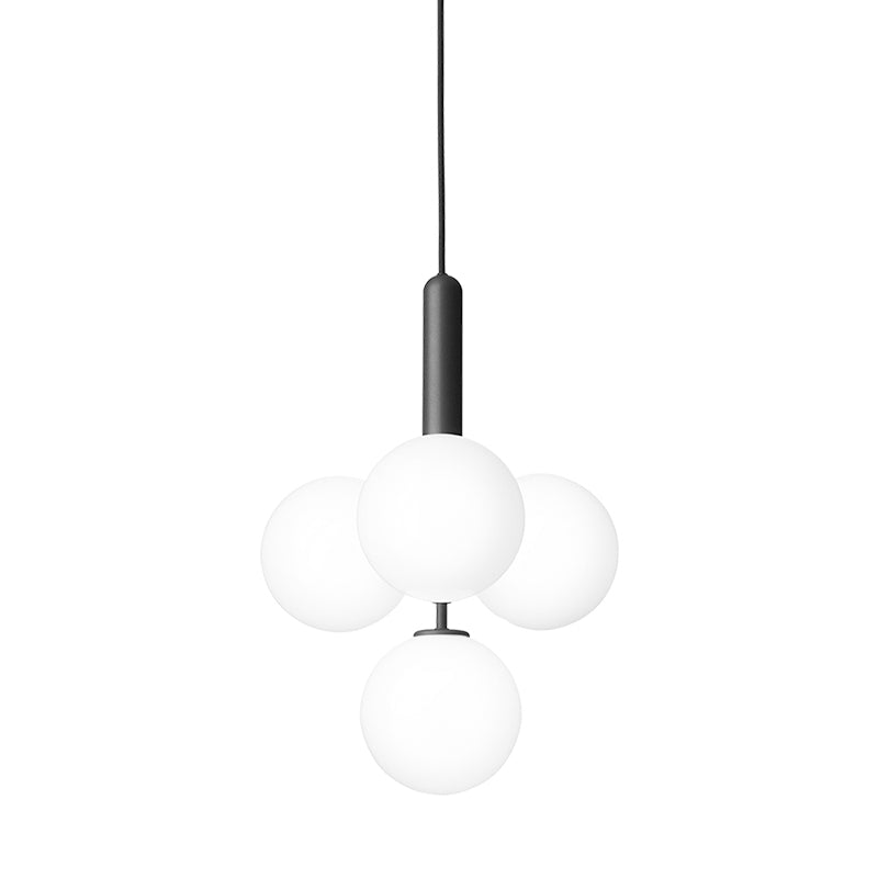 Ivory Glass Orb Bar Pendant Chandelier - 4 Heads Simple Style Black Finish