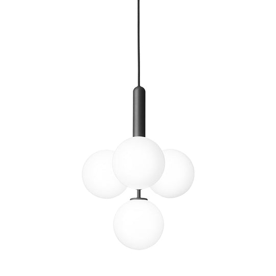 Ivory Glass Orb Bar Pendant Chandelier - 4 Heads Simple Style Black Finish