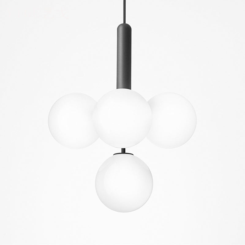 Ivory Glass Orb Bar Pendant Chandelier - 4 Heads Simple Style Black Finish