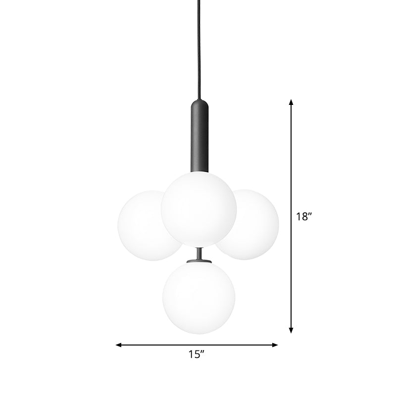 Ivory Glass Orb Bar Pendant Chandelier - 4 Heads Simple Style Black Finish