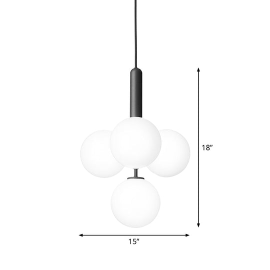 Ivory Glass Orb Bar Pendant Chandelier - 4 Heads Simple Style Black Finish