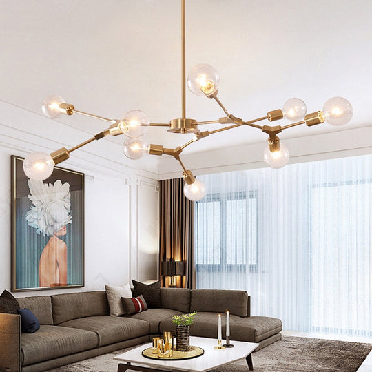 Adjustable Branch Pendant Lamp - Postmodern Metallic Chandelier (6/9 Lights) In Black/Gold For