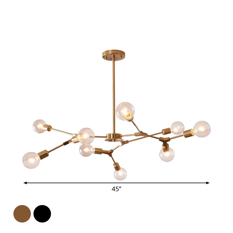 Lampe à suspension à branches réglables : lustre postmoderne en métal avec 6/9 lumières en noir/doré, idéal pour le salon