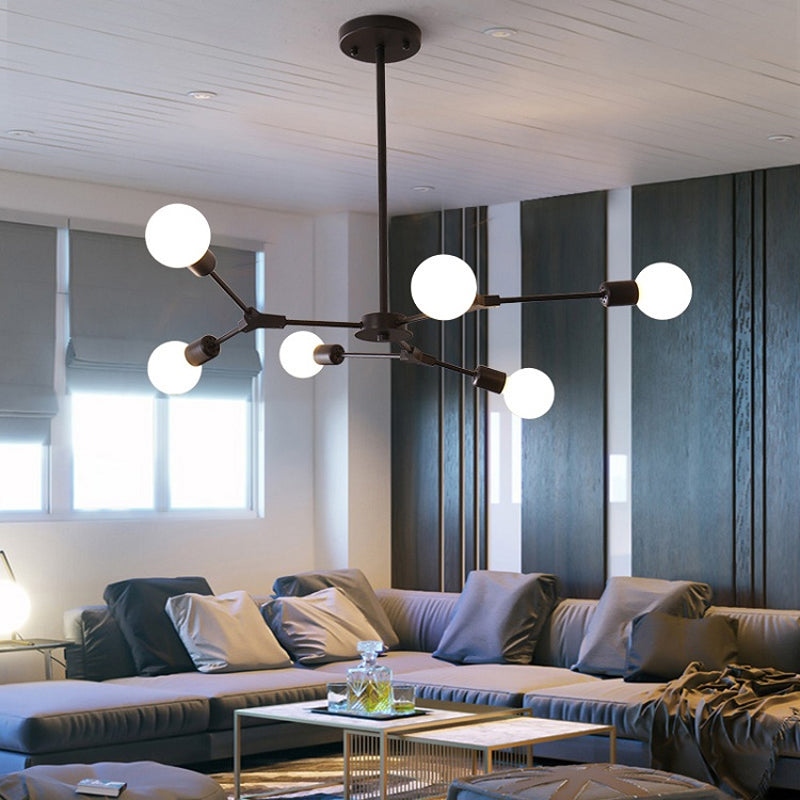 Adjustable Branch Pendant Lamp - Postmodern Metallic Chandelier (6/9 Lights) In Black/Gold For