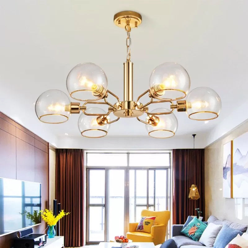 Modern Gold Pendant Light with Clear Glass Dome Shade - Ideal for Sitting Room