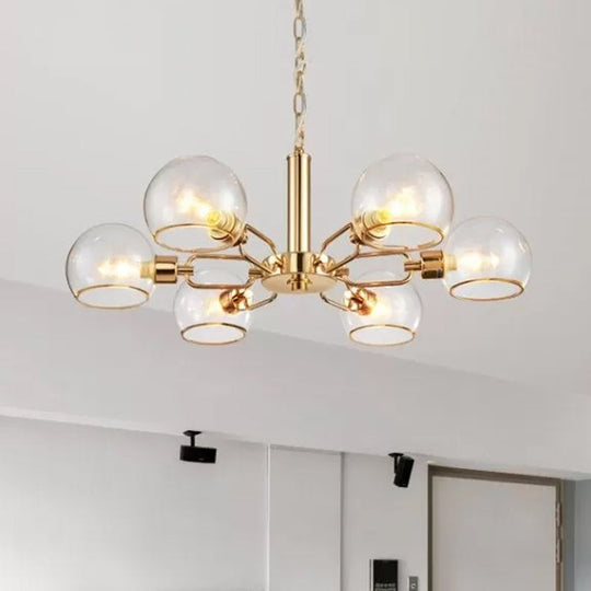 Modern Clear Glass Dome Chandelier - Gold Pendant Light For Sitting Room (3/6/8-Head Options)