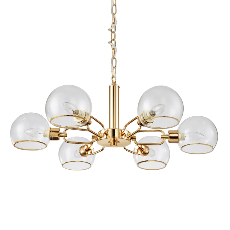 Modern Clear Glass Dome Chandelier - Gold Pendant Light For Sitting Room (3/6/8-Head Options)