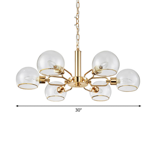 Modern Clear Glass Dome Chandelier - Gold Pendant Light For Sitting Room (3/6/8-Head Options)