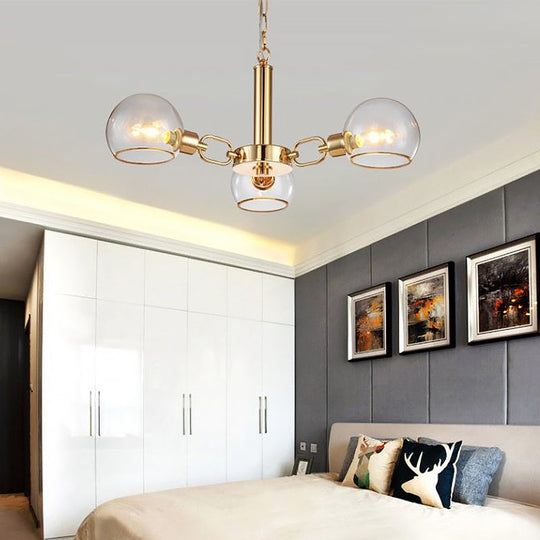 Modern Gold Pendant Light with Clear Glass Dome Shade - Ideal for Sitting Room