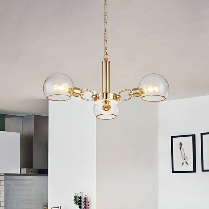 Modern Gold Pendant Light with Clear Glass Dome Shade - Ideal for Sitting Room