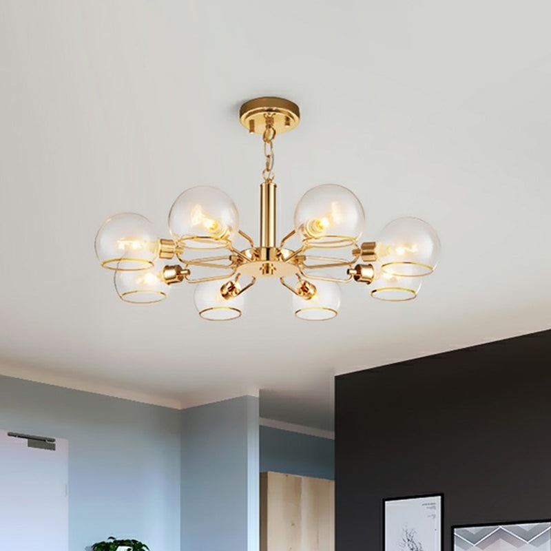 Modern Gold Pendant Light with Clear Glass Dome Shade - Ideal for Sitting Room