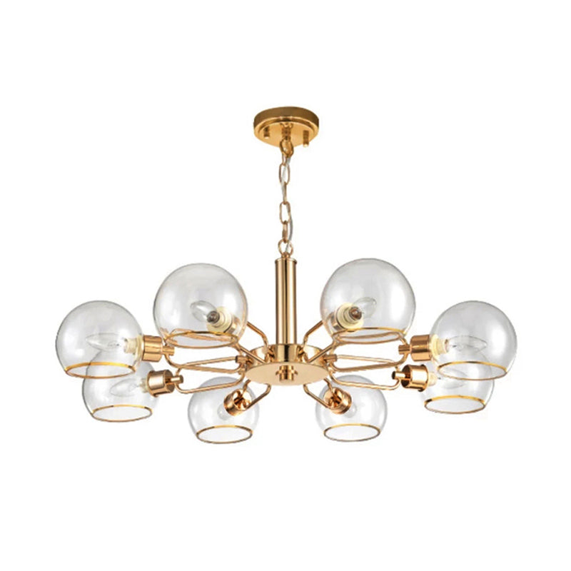 Modern Clear Glass Dome Chandelier - Gold Pendant Light For Sitting Room (3/6/8-Head Options)