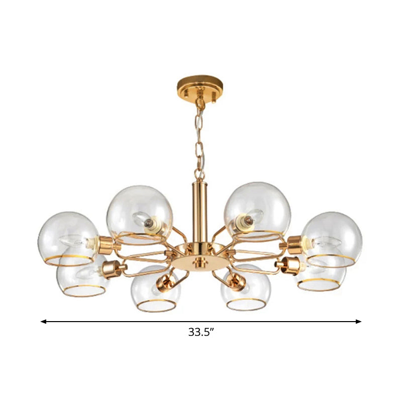 Modern Clear Glass Dome Chandelier - Gold Pendant Light For Sitting Room (3/6/8-Head Options)