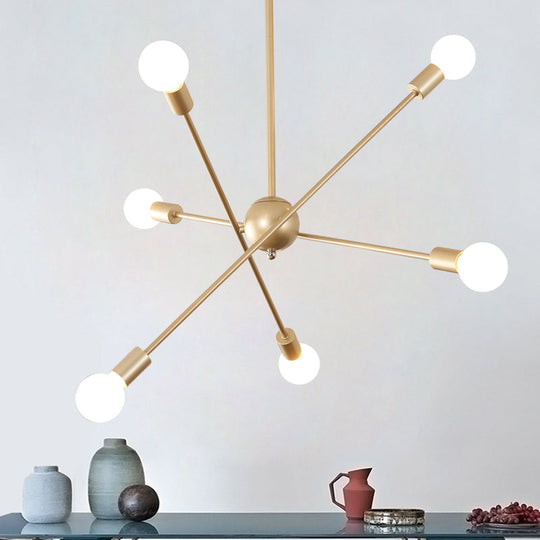 Postmodern Gold Sputnik Chandelier with 6/8 Bulbs – Stylish Metal Ceiling Suspension Lamp