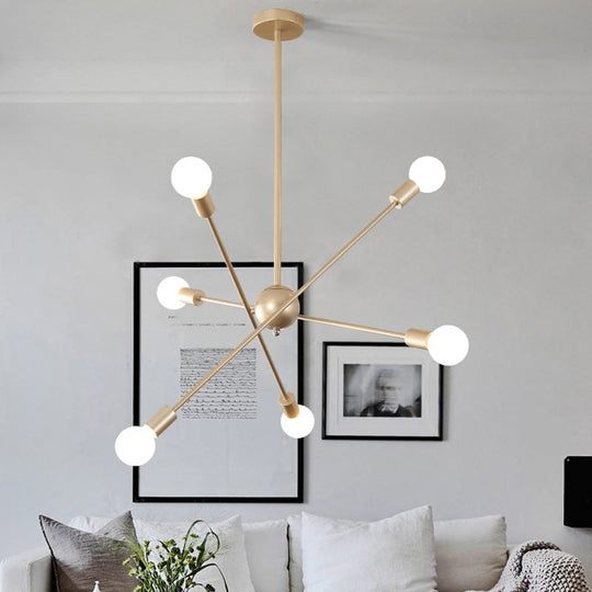 Postmodern Gold Sputnik Chandelier with 6/8 Bulbs – Stylish Metal Ceiling Suspension Lamp