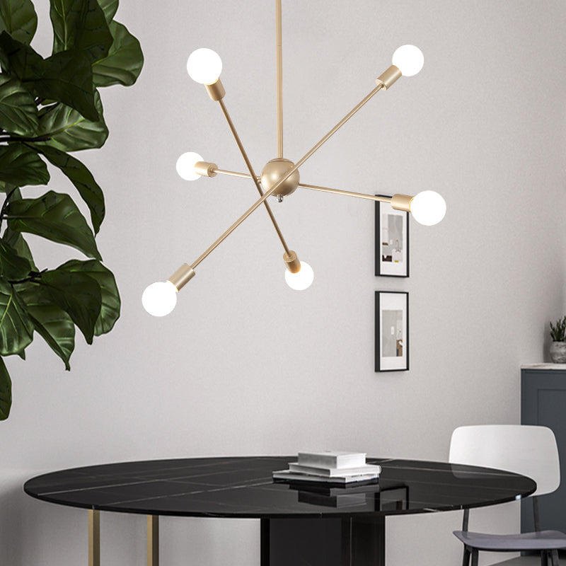 Postmodern Gold Sputnik Chandelier with 6/8 Bulbs – Stylish Metal Ceiling Suspension Lamp