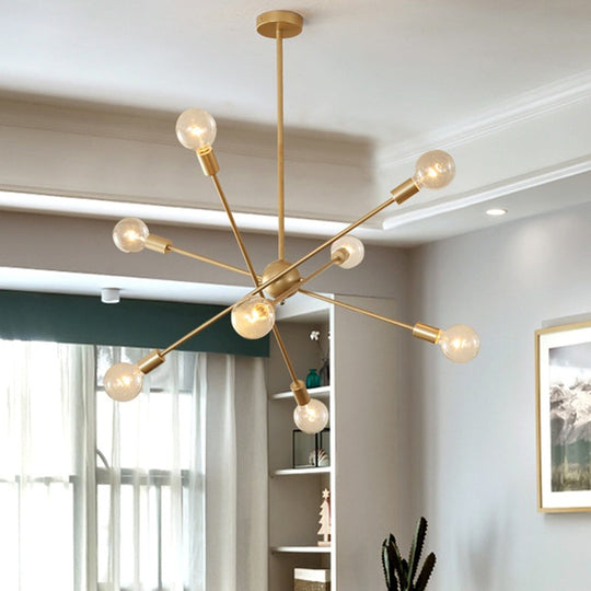 Postmodern Gold Sputnik Chandelier with 6/8 Bulbs – Stylish Metal Ceiling Suspension Lamp