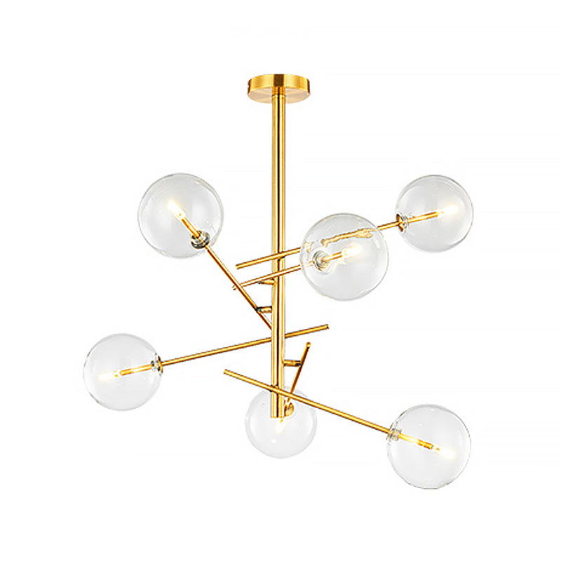 Gold Postmodern Spherical Glass Chandelier - 6-Bulb Kitchen Bar Ceiling Light