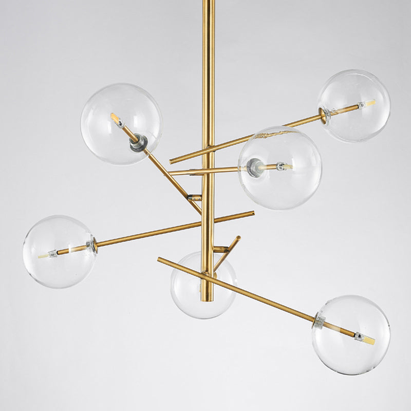 Gold Postmodern Spherical Glass Chandelier - 6-Bulb Kitchen Bar Ceiling Light