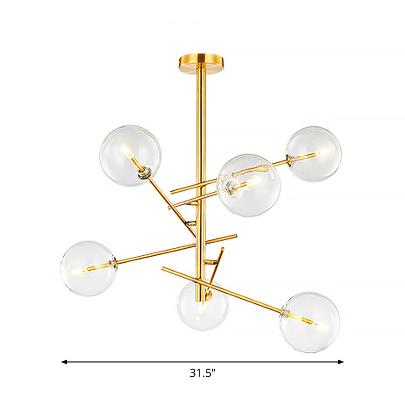 Gold Postmodern Spherical Glass Chandelier - 6-Bulb Kitchen Bar Ceiling Light