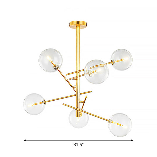 Gold Postmodern Spherical Glass Chandelier - 6-Bulb Kitchen Bar Ceiling Light