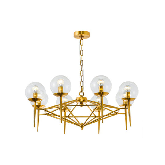 Contemporary Gold Metal Chandelier 8 Lights Vertical Design Clear Glass Shades