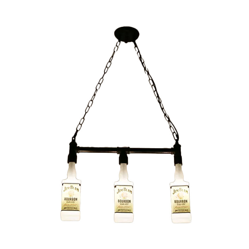 Frosted White Glass Island Lamp With Multiple Bulbs - Loft Style Black Wine Bottle Suspension For